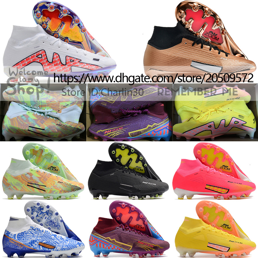 

Send With Bag Quality Soccer Fooball Boots Zoom Mercurial Superfly 9 Elite AG Mens ACC Socks Shoes CR7 Ronaldo Mbappe Outdoor Comfortable Football Cleats Size US 6.5-12