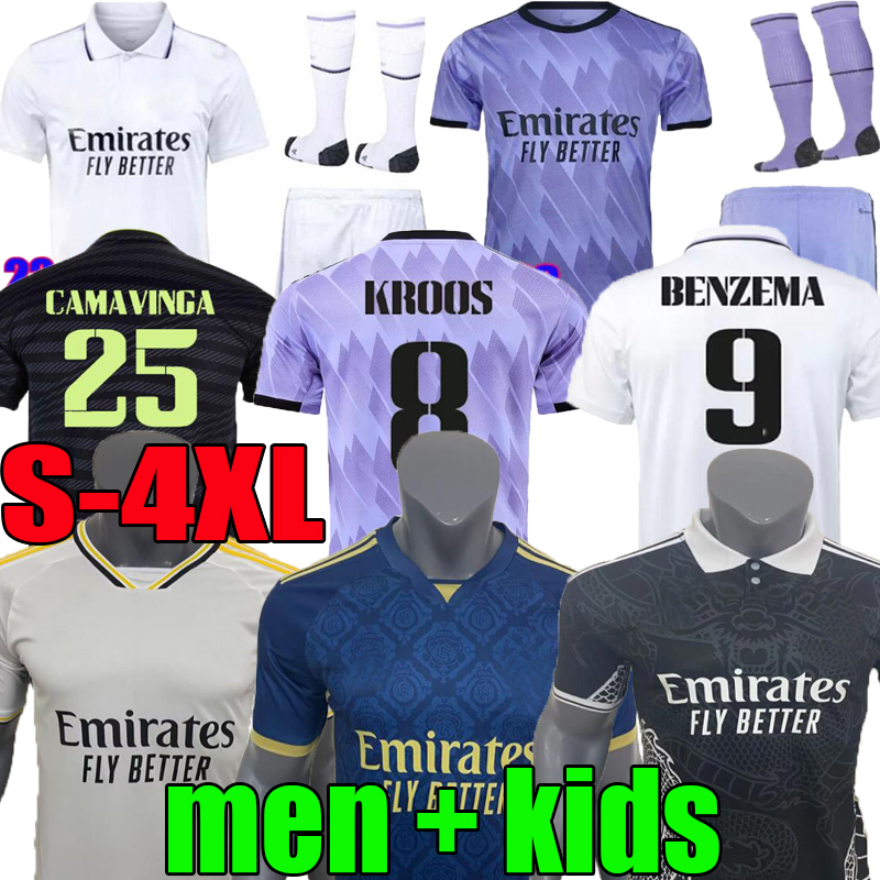 

4XL 22 23 24 BENZEMA Finals soccer jerseys champion football shirt ALABA TCHOUAMENI CAMAVINGA MODRIC VALVERDE VINI JR 2023 2024 Real Madrids men kids kit, 22/23;away