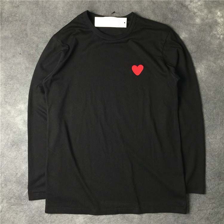 

Men's T-Shirts European American and Japanese women black color red heart embroidered cotton T-shirt autumn round neck female pure long sleeve T-shirts, 01