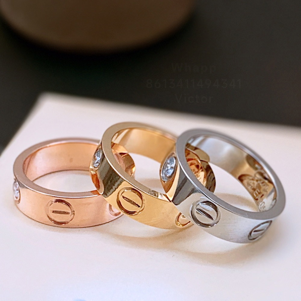 

LOVE ring Single diamond wedding ring designer diamond Gold plated 18K T0P quality official reproductions jewelry classic style fashion exquisite gift 013