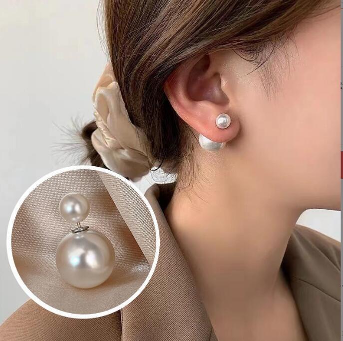 Fashion New Popular Earrings Classic Style Double-Sided Pearl Stud Earrings Luxury Beautiful Earrings Women Wedding Jewelry Earrings High Quality-image-852687191