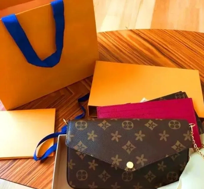 

Designers bags 3 pcs/set Wallets Women embossing Leather Handbags Luxurys Womens Messenger Chain Shoulder Bag Clutch Crossbody Purse With Box M61276, 5-brown grid