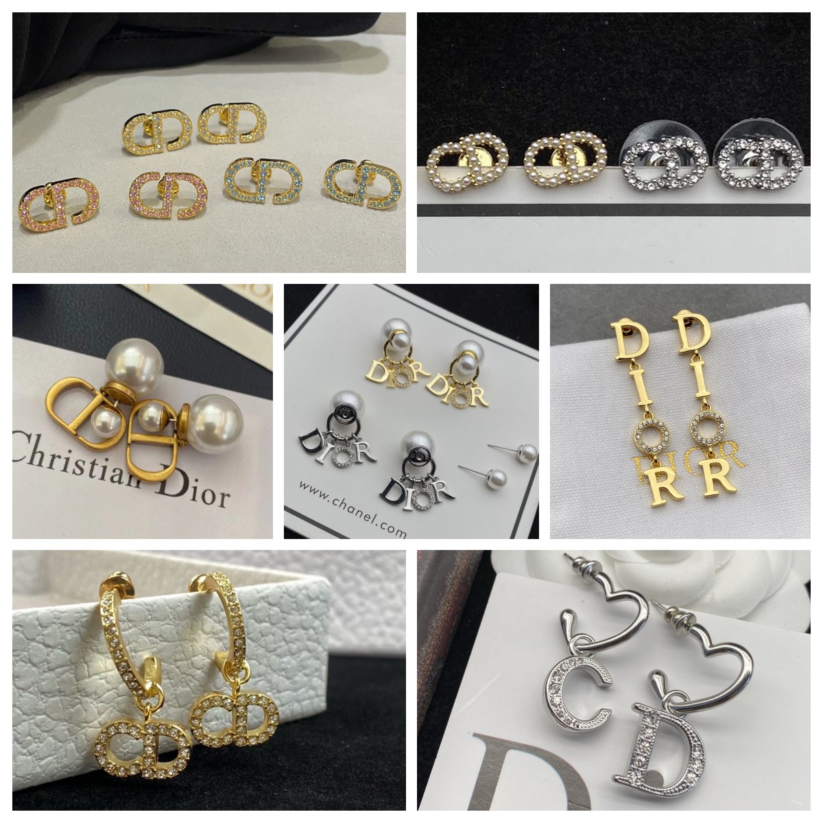 Dupe Dior Earrings Fashion Designer Diamond Pearl Studs For women With Gift Box and Dust Bag