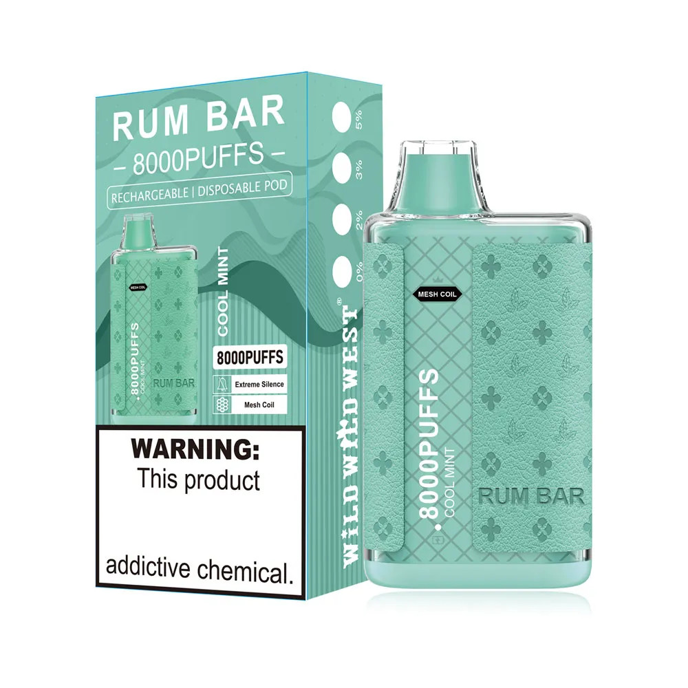 

New original E cigarettes RUM BAR 8000 PUFFS 10 flavers 650mah 2% 5% 0% rechargable Battery 18ml device Vape Pen Original Mesh coils big vape Disposable pen in stock
