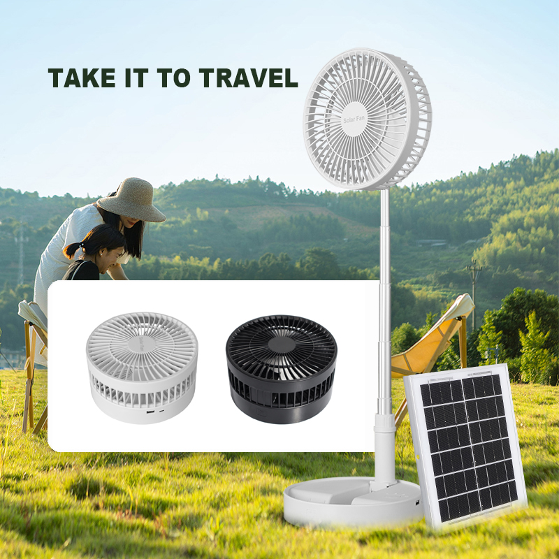 

Solar Fan with Battery Rechargeable 5200mah 8 in'' Foldaway Standing Fan 3 Speeds Portable for Outdoor Camping, White