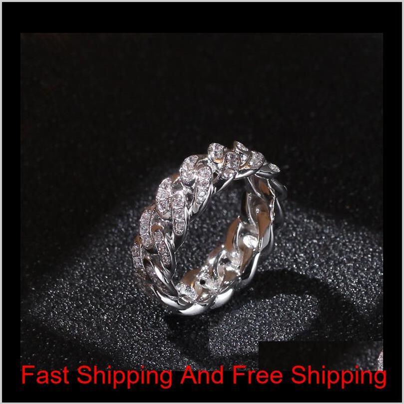 

Hip-Hop Zircon Cuban Chain Ring 8Mm Plated Genuine Gold Trend Men'S Link Band Mens Hip Hop Jewellery Go43B E1Lys266w