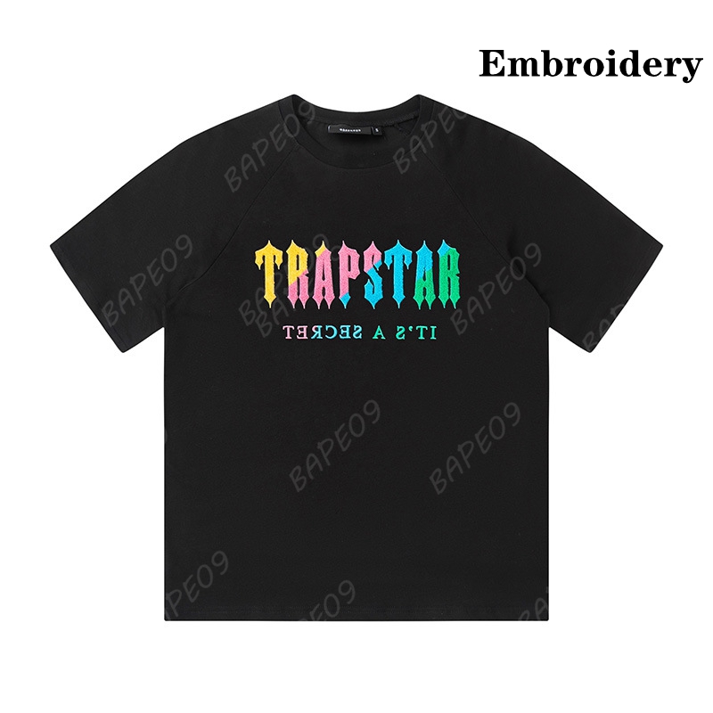 

Men Summer Trapstar T-shirt Rainbow Towel Embroidery Decoding Men t Shirt Men Black White Round Neck Tshirtsgxqt 6S01I, B 23