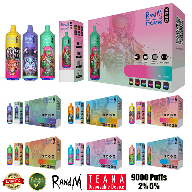 

Authentic RandM E Cigarette Kit Tornado 9000 Puffs Rechargeable Disposable Vapes 33 Flavrs Mesh Coil RGB Glowing Light Vapes Pen Device, Remark flavrs