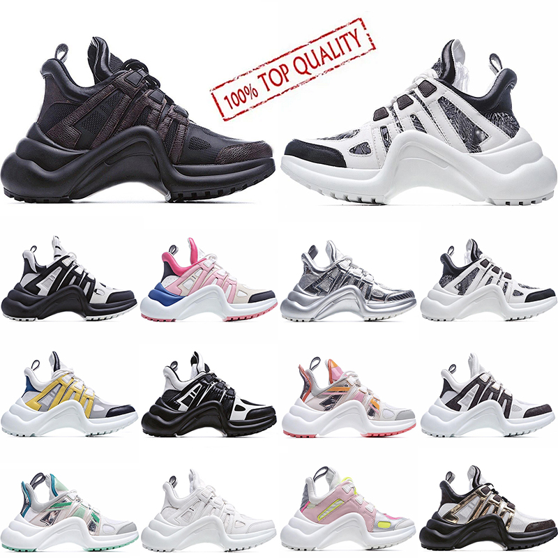 

Archlight Trainer Paris fashion Dress dad Shoes Black Genuine Leather Flower Sneakers Arched Sole Mesh Black Breathable Bow Platform Shoe Old Prints