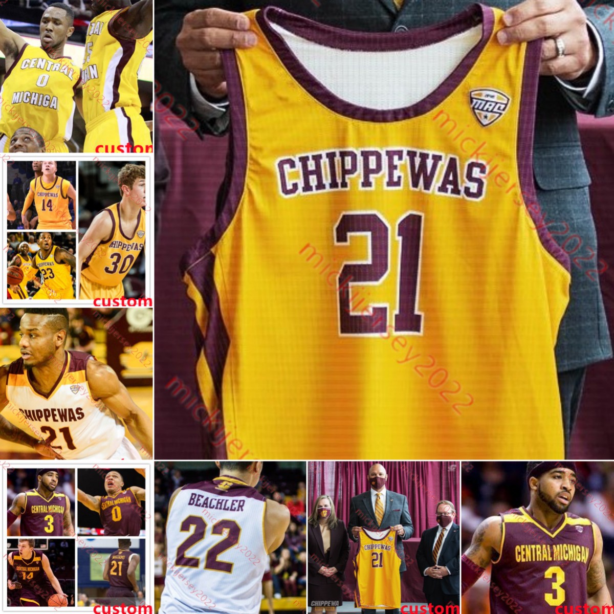

David DiLeo Central Michigan Chippewas Jerseys PJ Mitchell Matt Beachler Malik Muhammad Ralph Bissainthe Caleb Hodgson Reggie Bass Stitched Basketball jersey, 2019 gold