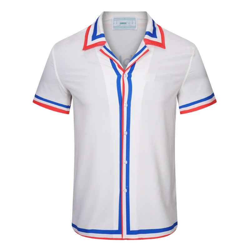 

Short Sleeve Shirt Casablanca new red and blue striped printed shirt high-quality designer silk shirt Polo size M L  2XL 3XL, Multi