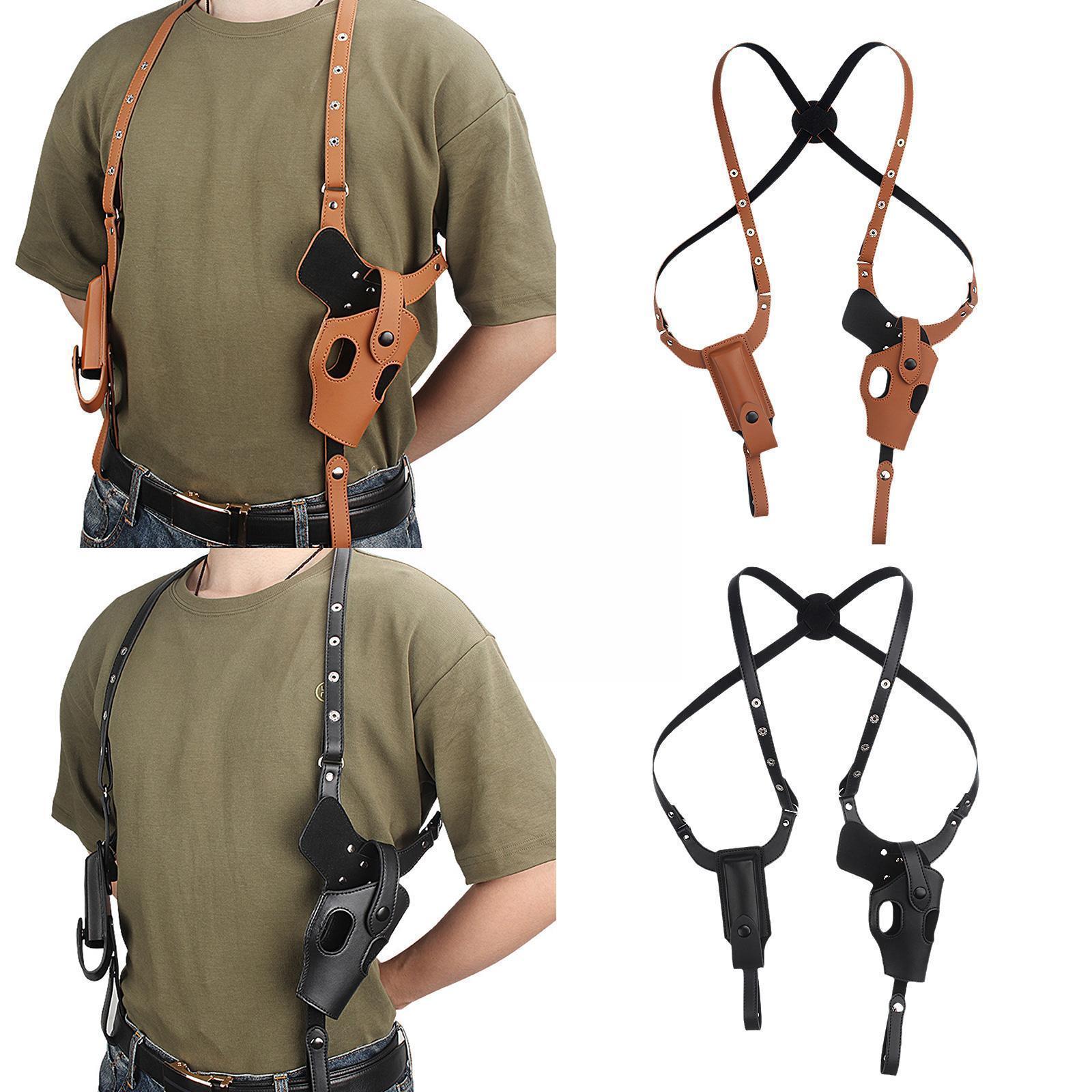 

Outdoor Bags Men's Leather Pistol Shoulder Holster Double Pull Adjustable Underarm Universal Invisible Carry Bag Vertic U7D1 230322, Black