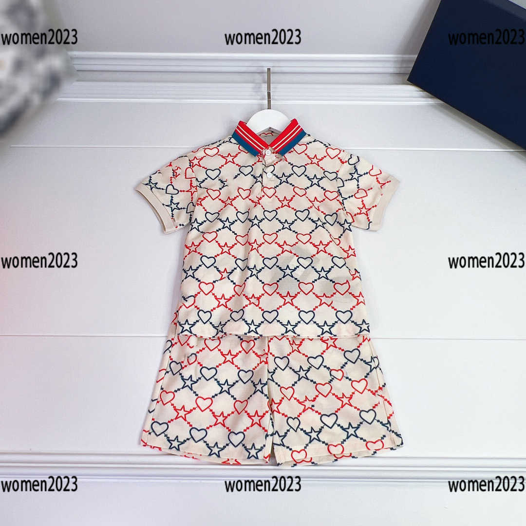 

baby clothes Cute Print kids designer t shirt child suit 2-piece set POLO shirt and heart star graphic shorts Free shipping Size -160 CM, Multi