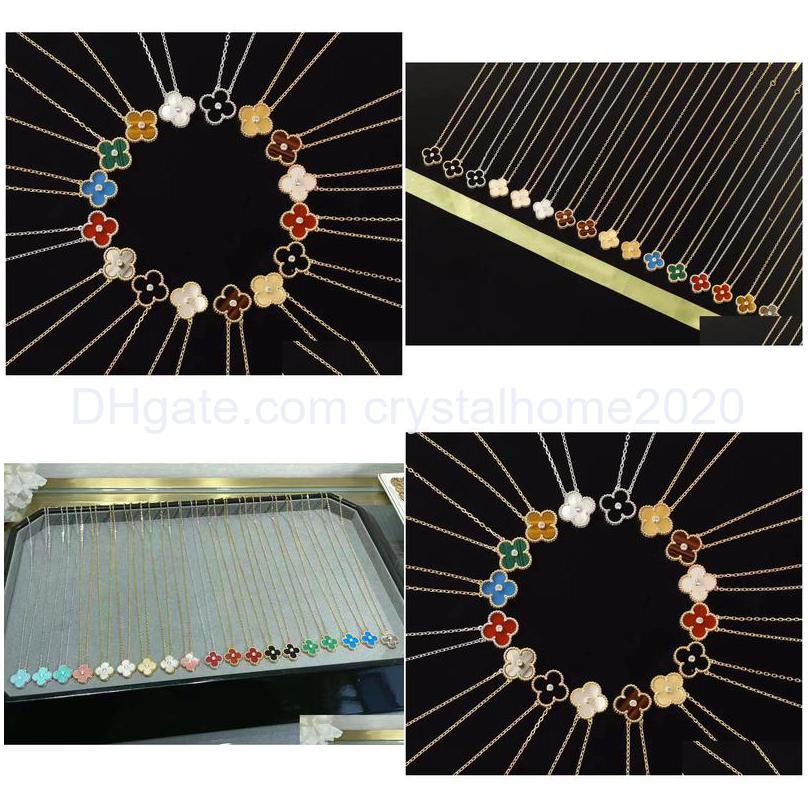 

Pendant Necklaces Luxury Va Brand Clover Designer Gold Black Blue White Pink Red Green Stone Sweet Flower 15Mm 4 Le Otbcl