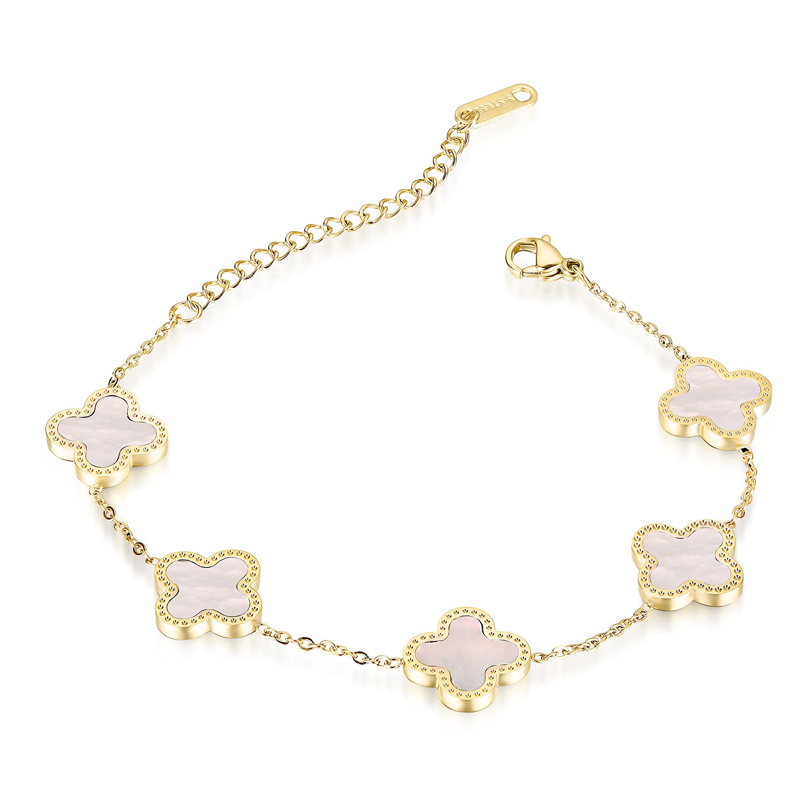

Charm Bracelets Four Leaf Clover Bracelet For Women 18K Gold Plated Stainless Steel Lucky 4 Link Wrist Dangle Jewelry Mother And Dau Am2Tz