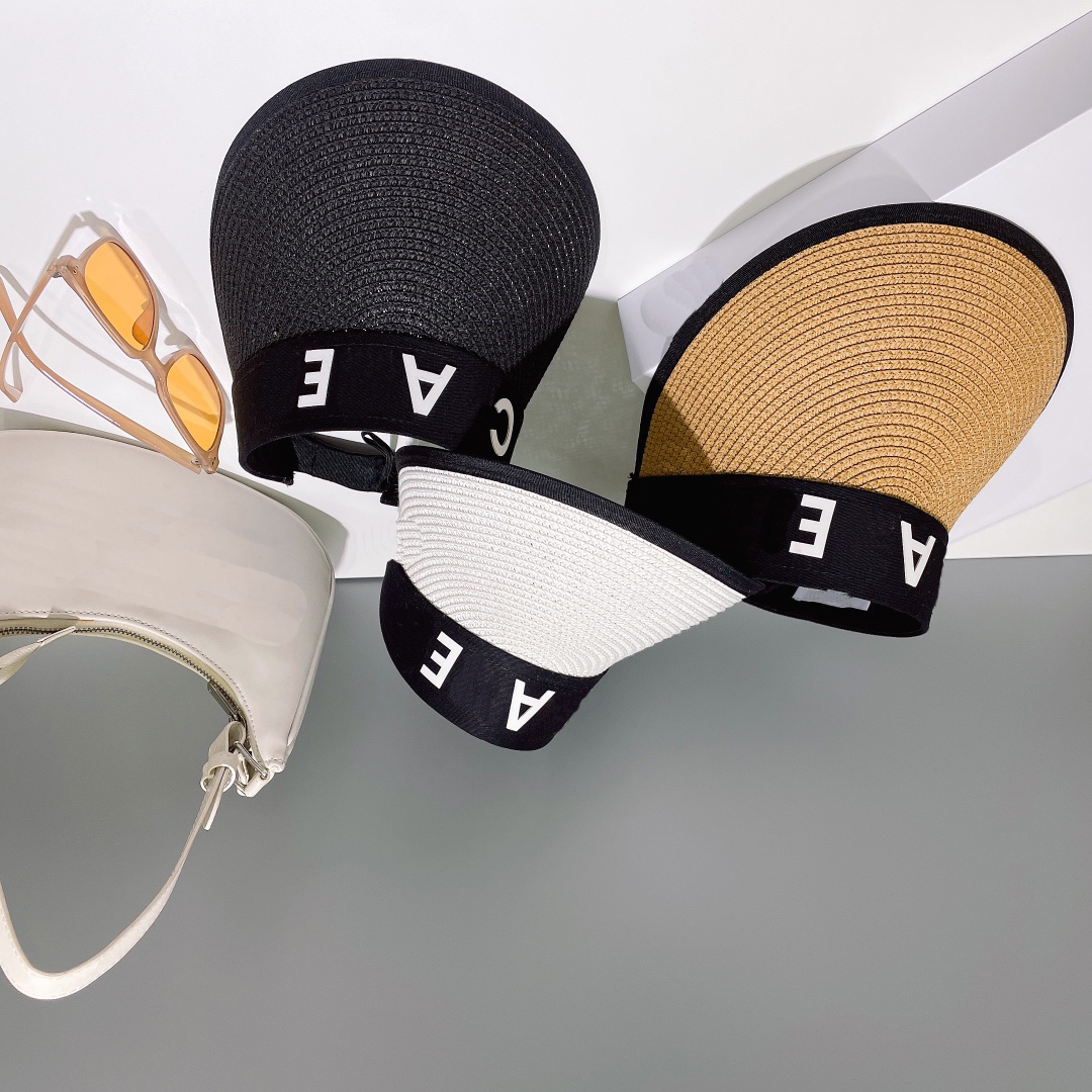 

Fashion Designer Hats Visors Hollow Straw Sun Fitted Hats Adjustable Baseball Cap Outdoor Sunscreen, Black
