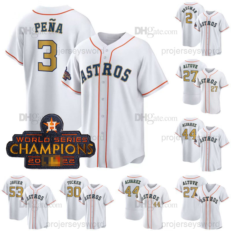 

Houston Jeremy Pena Astros 2023 Gold Collection Jersey Yordan Alvarez Alex Bregman Jose Altuve Jose Abreu Luis Garcia Joe Perez Kyle Tucker Michael Brantley Framber, Mens cool base allstar
