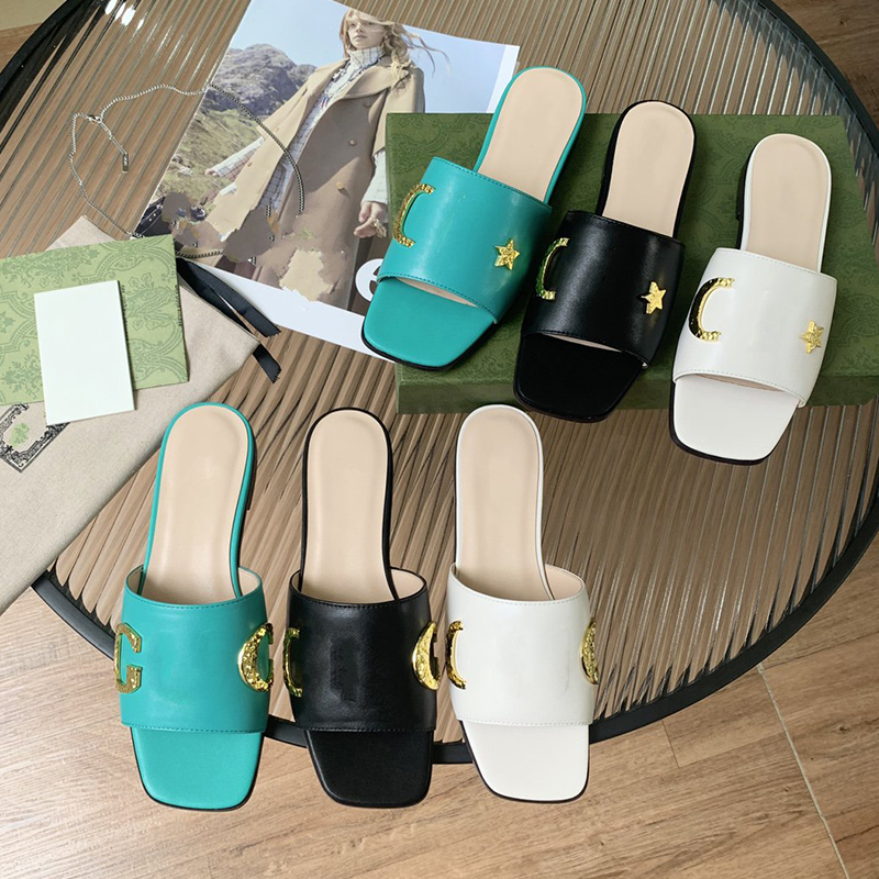 

The Latest Model Luxury Brand Slipper G G U Ccies Slides Hottest Heels Women Shoes Designer Sandals Heel Height Sandal Flat Slipper Shoe 3 Color, Green
