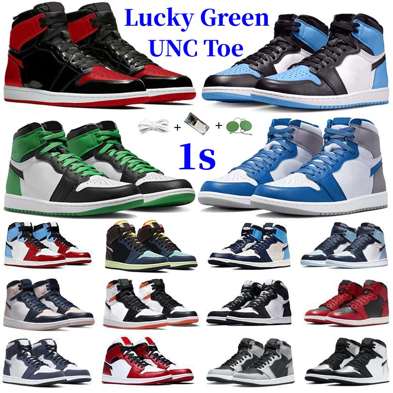 

Jumpman 1 Retro UNC Toe Mens Basketball Shoes Sneaker 1s Lost Found Gorge Lucky Green StarFish Bred Patent Dark Mocha Grey Fog Men Women Trainers Sports designer shoe, 24
