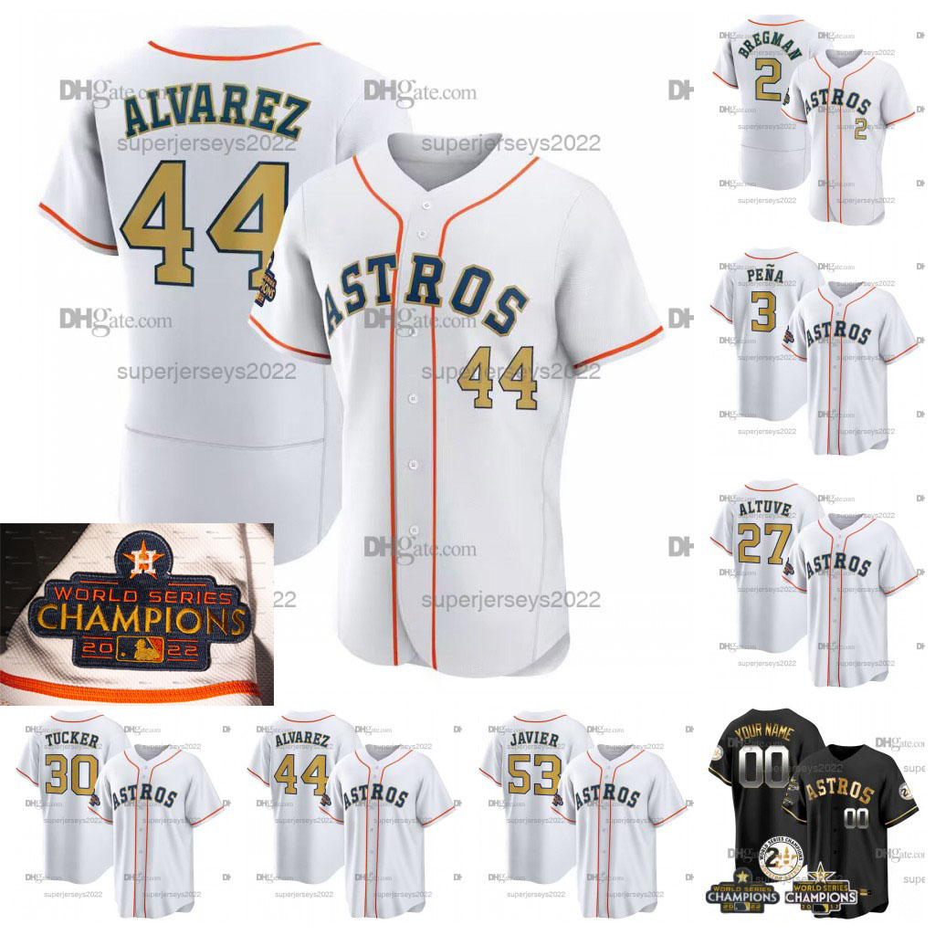 

Big & Tall 44 Yordan Alvarez Astros 2023 Gold Program Jerseys 27 Jose Altuve Jeremy Pena Alex Bregman Kyle Tucker Martin Maldonado Houston Cristian Javier Jose Urquidy, Chamioins navy flex base