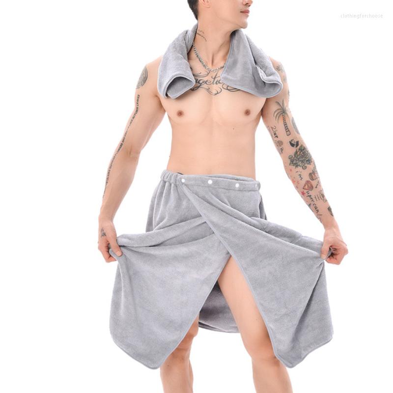 

Men's Sleepwear Men Bath Towel Wearable Thicken Microfiber Bathrobe Skirt With Pocket Fast Drying For Adults Gym Beach Spa Swimming Running, Gray