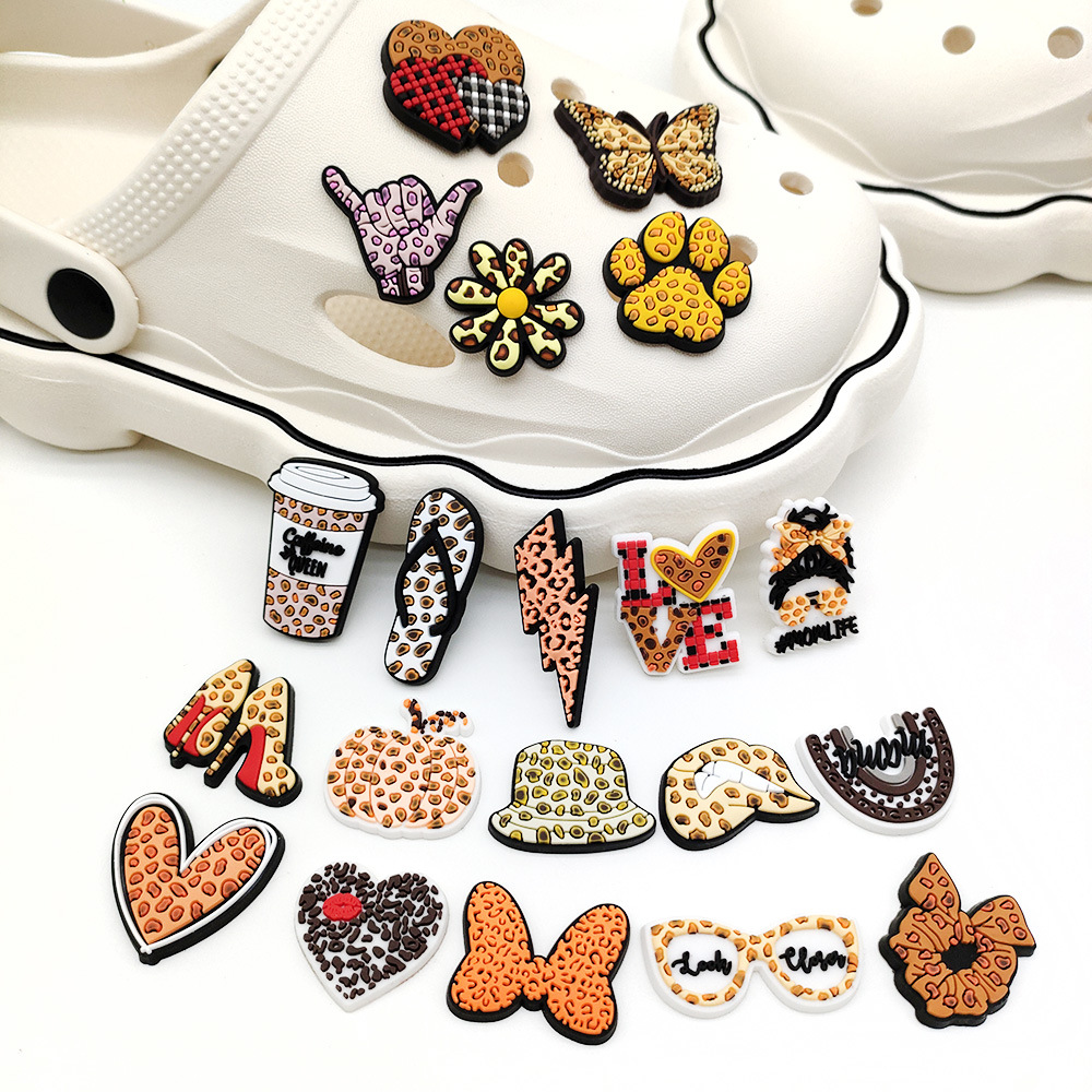 

Anime charms wholesale childhood memories Leopard Pattern Series funny gift cartoon charms shoe accessories pvc decoration buckle soft rubber clog charms, Equally mixed colors