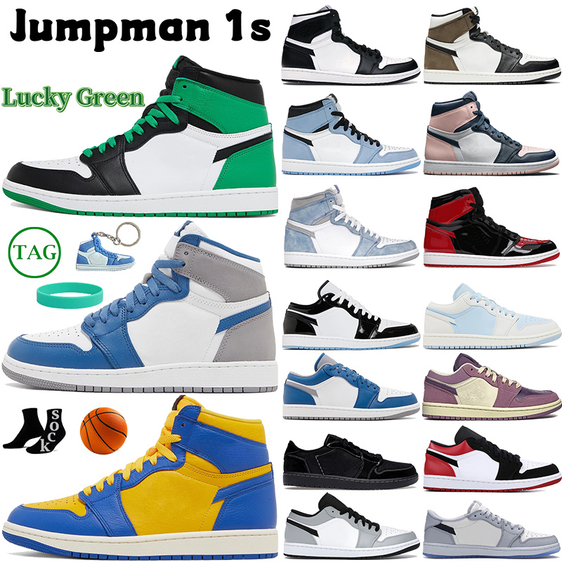 

Lucky Green OG High 1s Basketball Shoes Jumpman 1 low Designer Shoe Black White Dark Mocha University Blue Mid Light Smoke Grey Womens Mens Trainer Sport Sneakers, Color 51
