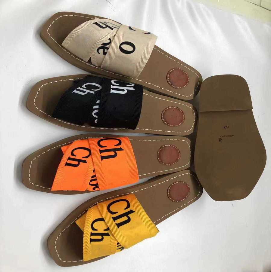 

2023 Newest Branded Women Woody Mules Flat Slipper Designer Lady Lettering CHIOE CLOE Fabric Outdoor Leather Sole canvas Slide Sandal size 36-42, Chle3201