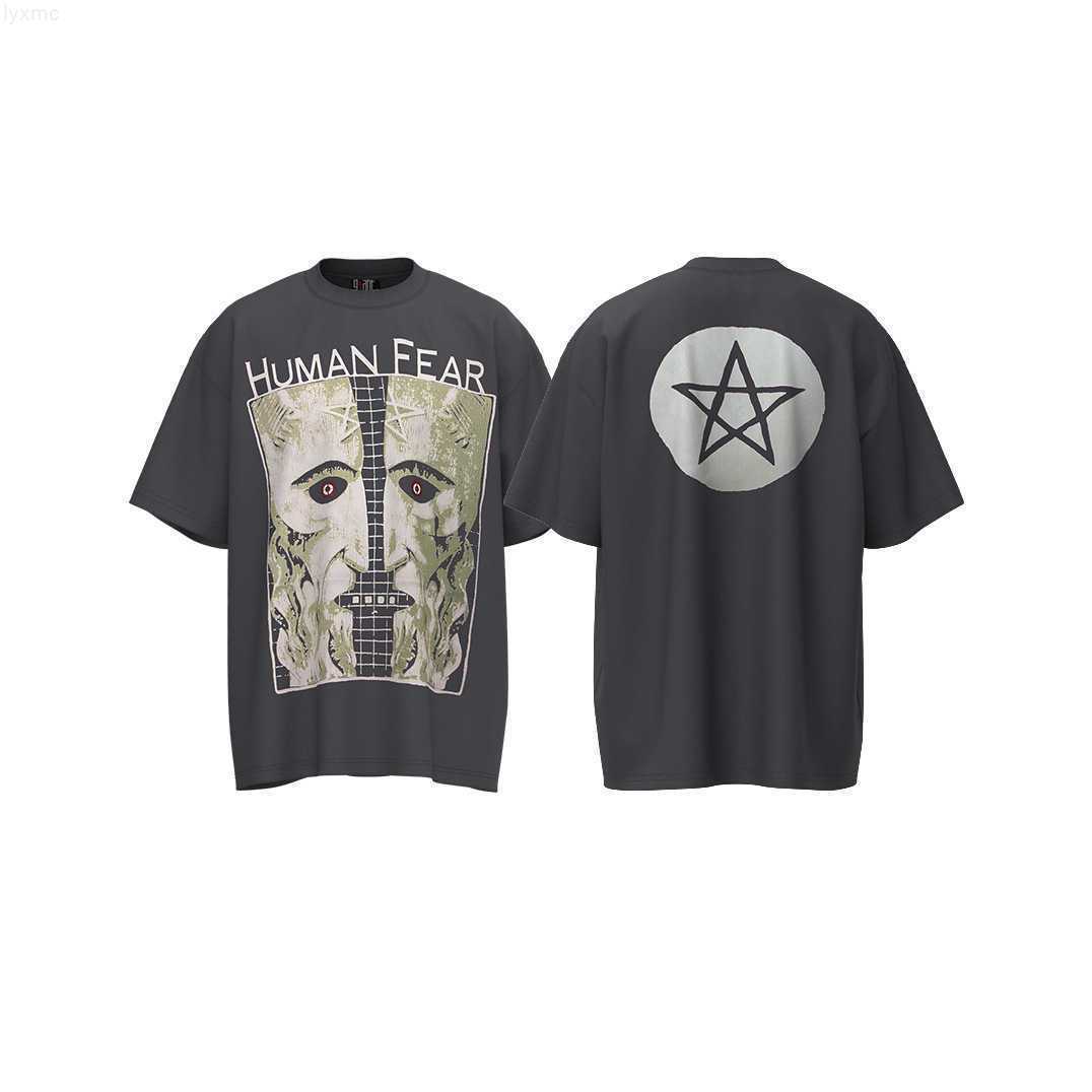 

Men's T-shirts Saint Michael Grey Washed Old T-shirt High Street White Ghost Crack Print Fashion Label and Women's Short Sleeve, Wash grey