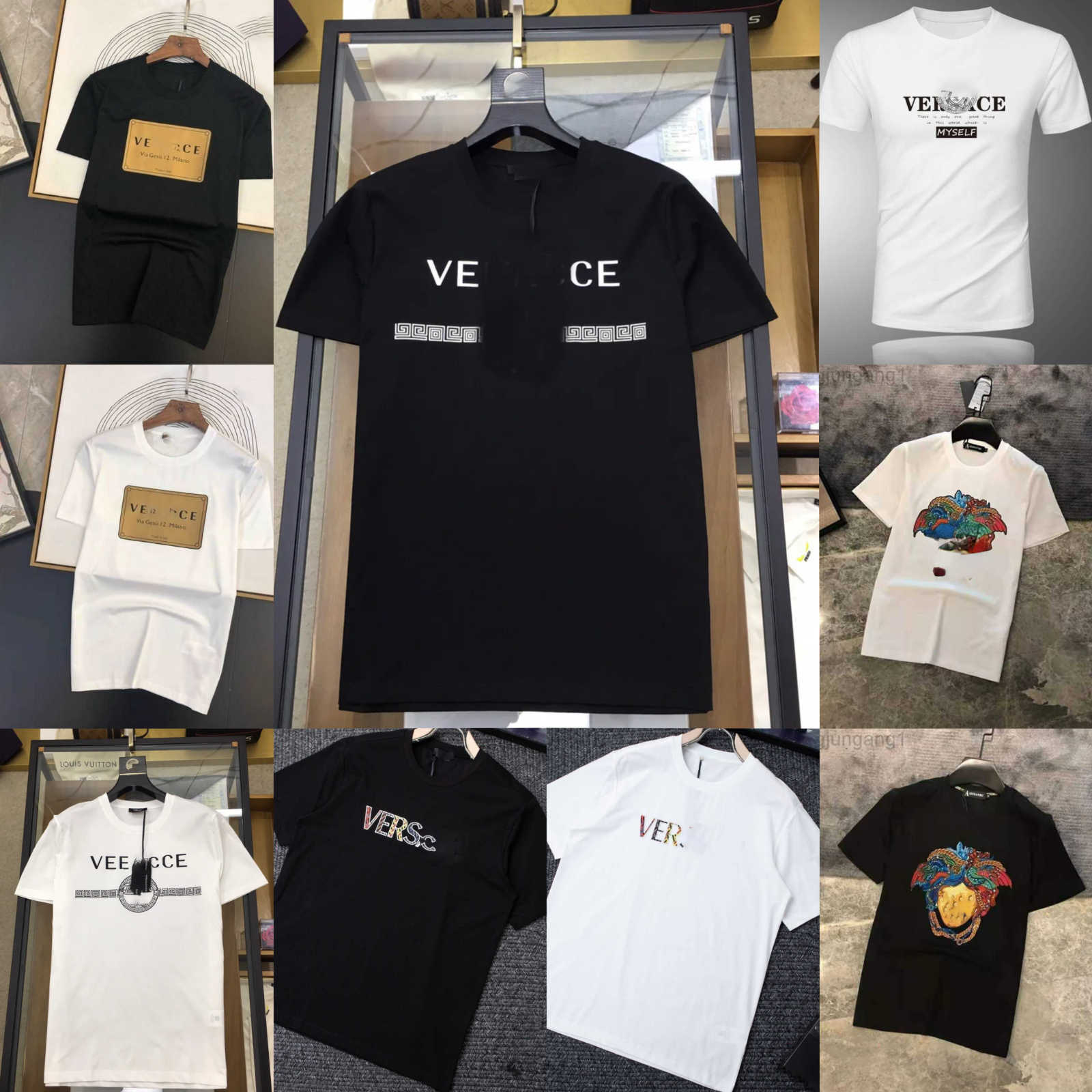 

Designer Mens T Shirt Tops Womens Trends Vercace Versage T Shirts Casual Cotton Short Sleeves Luxury Clothing Street Shorts Sleeves Clothes Size