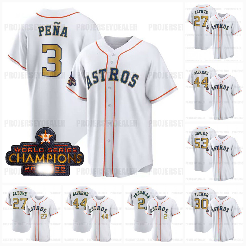 

Jeremy Pena 2023 Gold Program Trimmed Astros Jersey World Series Jose Altuve Jose Abreu Yordan Alvarez Trey Mancini Alex Bregman Michael Brantley Houston Javier, Grey cool base mens s-xxxl