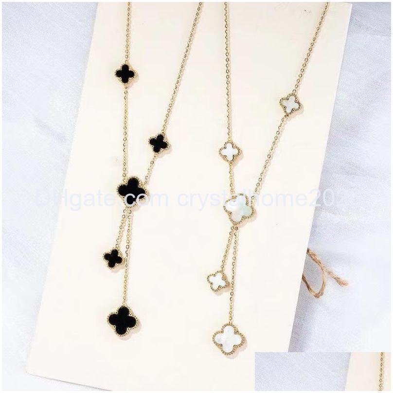 

Pendant Necklaces Double Side Clover Necklace White Black Red Flower Jewelry For Women Gift Drop Delivery 202 Otmw8