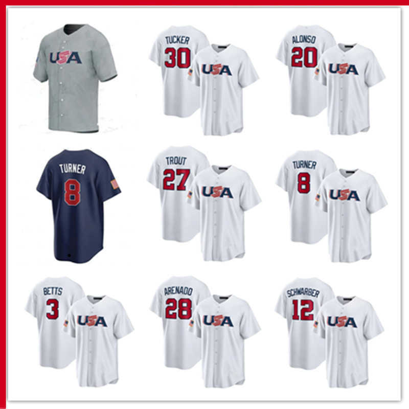 

Custom 2023 Team USA Baseball Jersey Lance Lynn Nick Martinez Miles Mikolas Ryan Pressly Brooks Raley Brady Singer Devin Williams Mike Trout Trea Turner Jerseys, Color