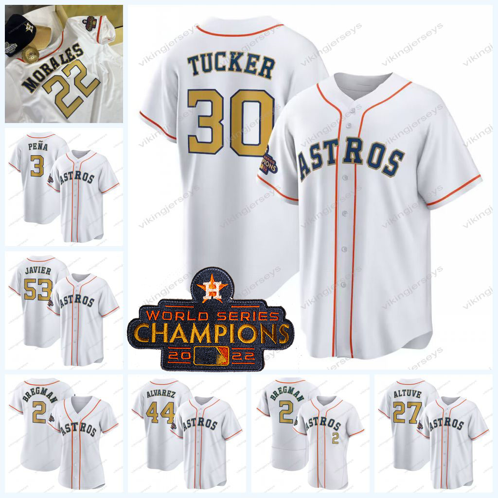 

Houston 2023 Gold Collection Baseball Jersey Astros World Series Champion Cristian Javier Jose Abreu Jeremy Pena Jose Altuve Yordan Alvarez Alex Bregman Alvarez, Men cool base