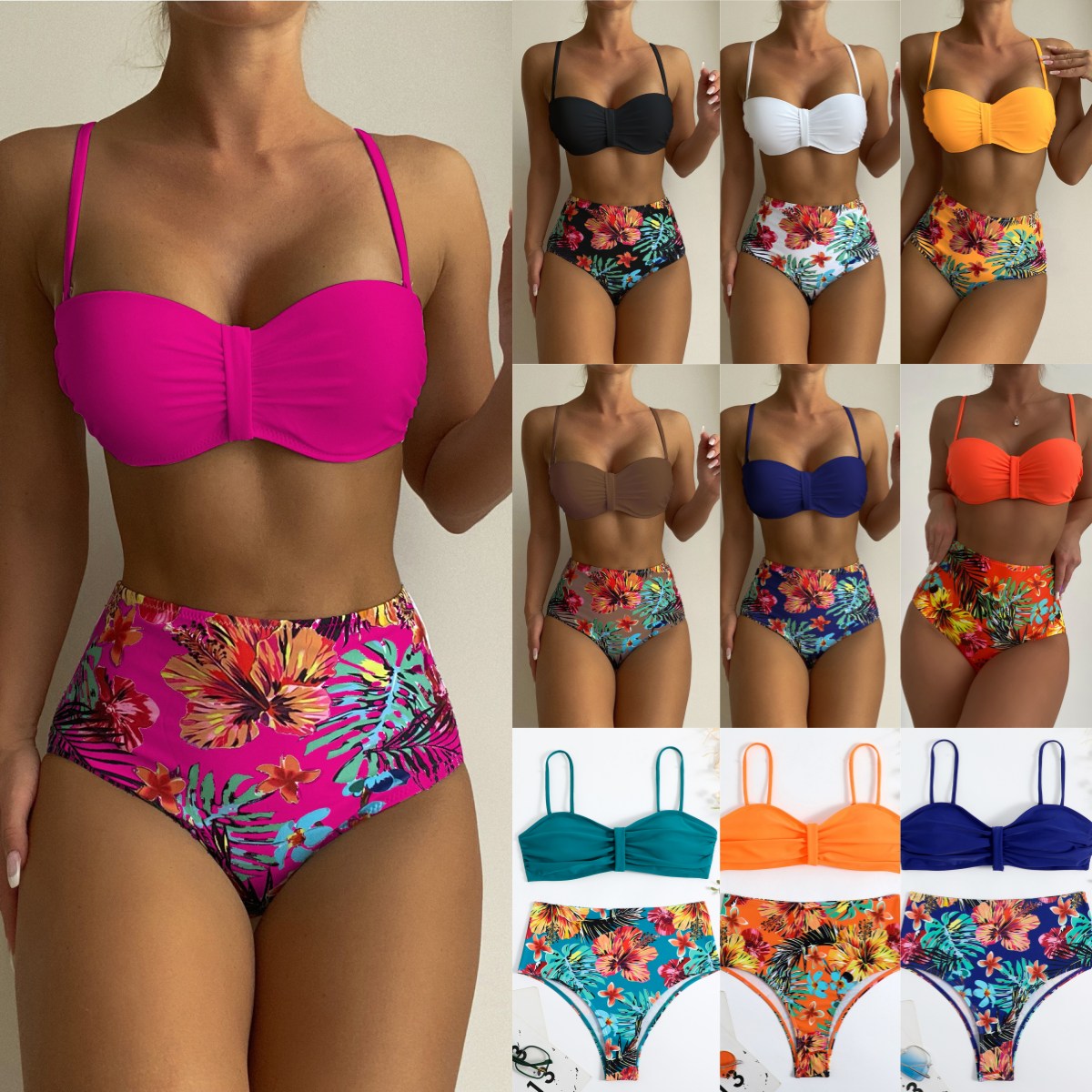 

Women' beach Bikini set Swimsuit Split two-piece Sexy Solid Color Printed Bikini yellow beach swimwear