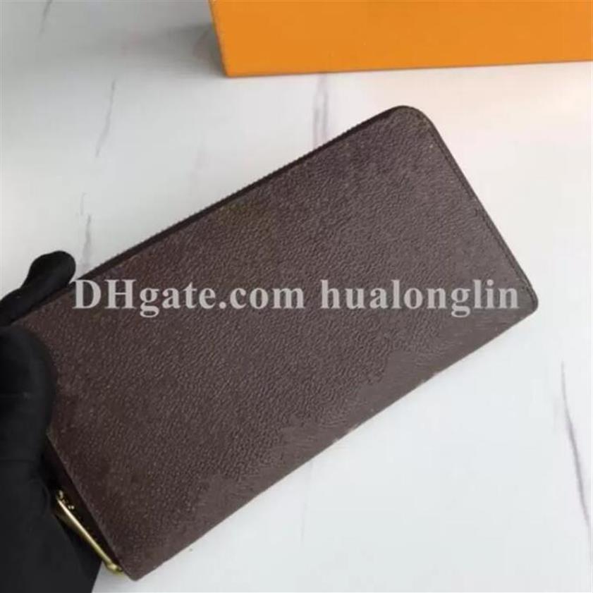 

Woman Wallet Purse women original box girls ladies high quality serial number flower grid checkers zipper fashion classic304o, Brown grid