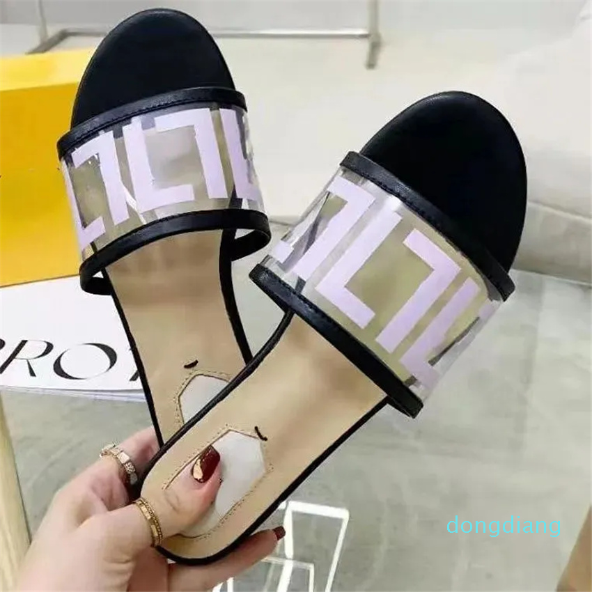

Alphabet beach slippers OP11 Female 2023 summer new transparent film outside wear everything fashion net celebrity beach shoes, Yellow