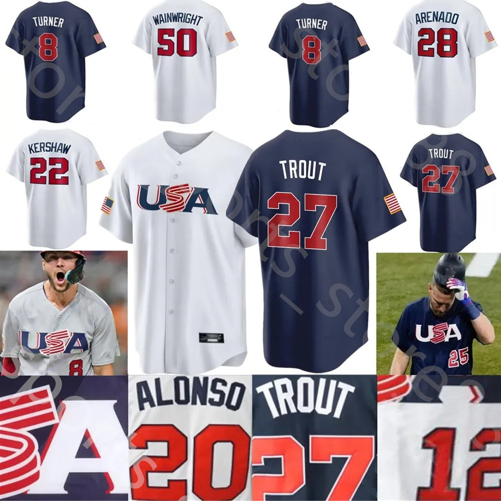 

2023 Custom -4XL Team USA Baseball Jersey Mike Trout Bobby Witt Jr. Nolan Arenado Nestor Cortes Clayton Kershaw Realmuto Betts Tucker Schwarber Goldschmidt, Colour 1