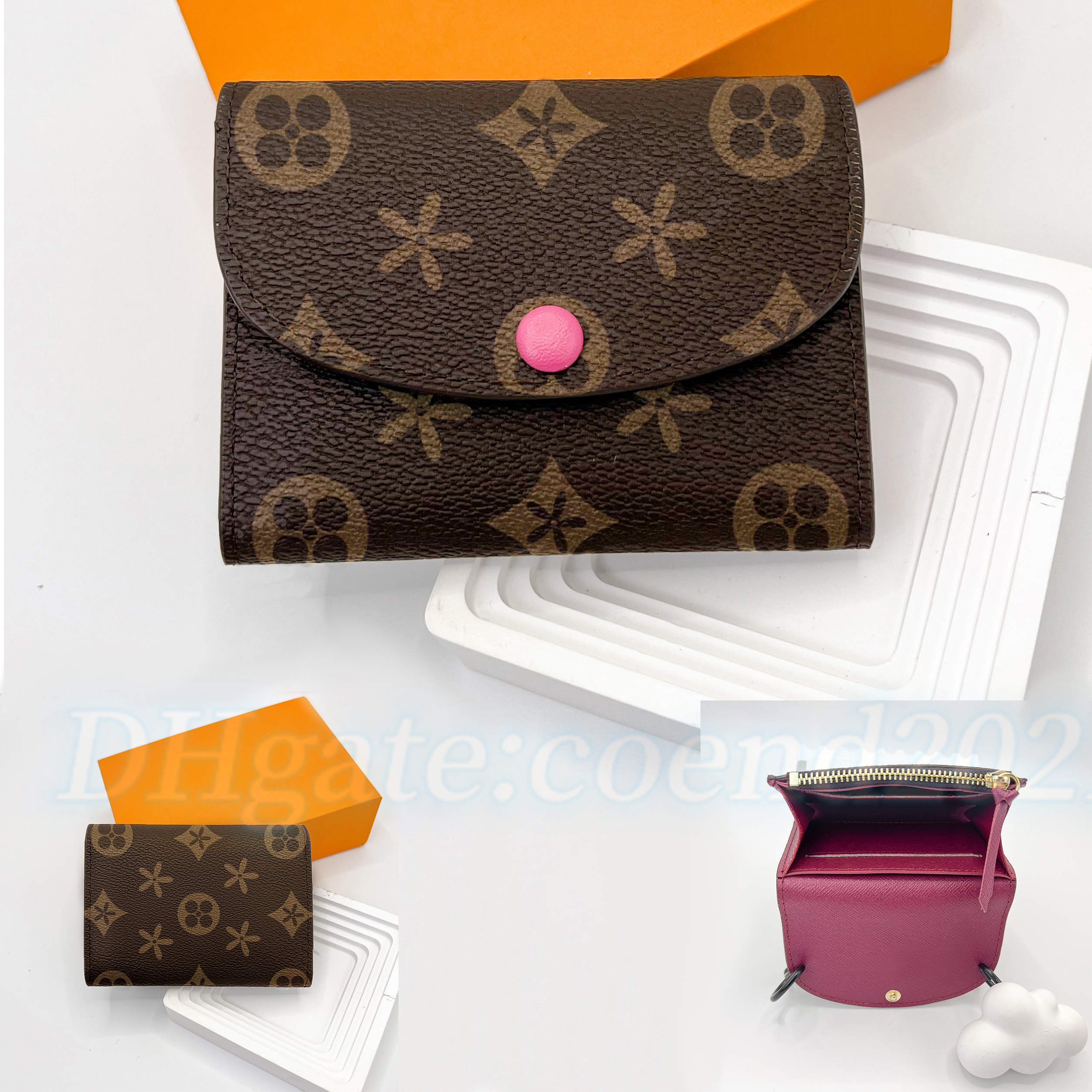 

Top quality M41939 rosalie coin purse Card Holders Luxury Designer Men Coin Pouch Women CardHolder Genuine Leather louvis flower wallets Key Purses card slot Holder, Mon0gram red