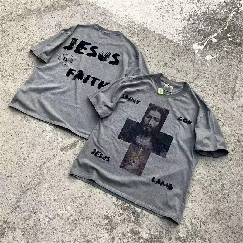 

Saint Printed T shirt Mens Designer Tshirts Vintage Wash Summer Short Sleeve Crew Neck High Street Oversize Loose Boxy Top Quality T-shirt Tee Breathable Tops Cotton