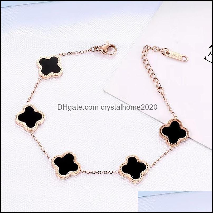 

Charm Bracelets Lucky Four Leaf Clover Flower Bracelet Rose Gold Stainless Steel Engagement Jewelry For Women Gift Drop Delivery Otfkh