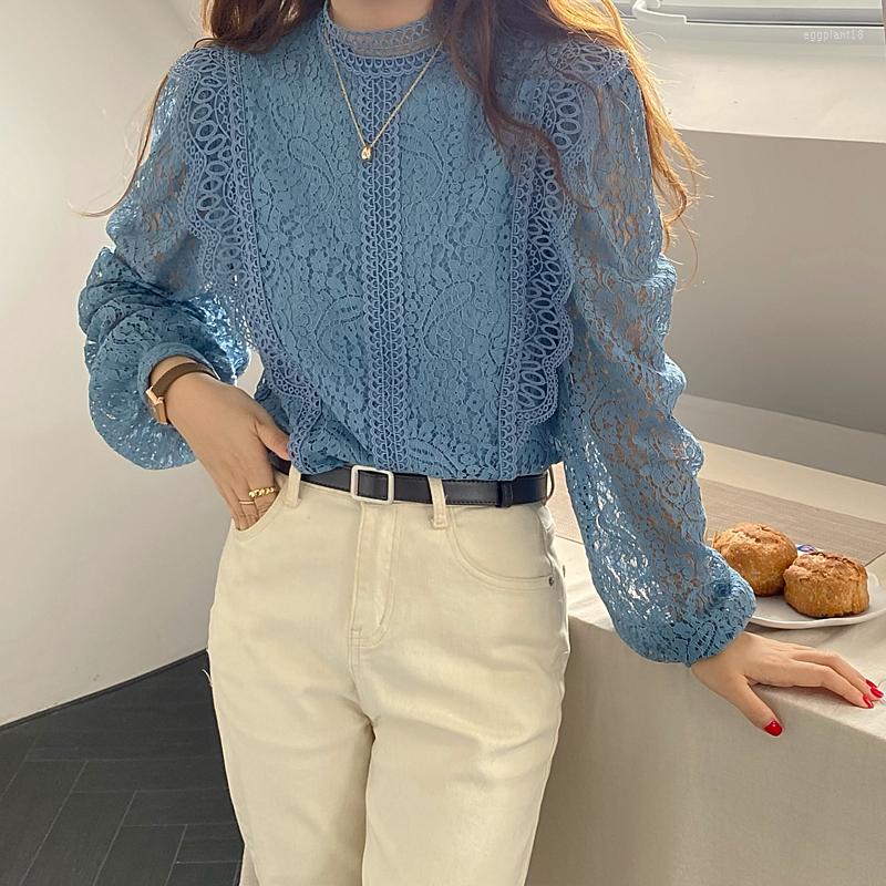 

Women' Blouses Chic Ladies Shirts Fashion Korea Style Women 2023 Spring Autumn Causal Long Sleeve Mujer Blusas, Blue