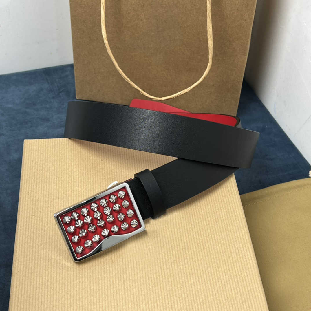 

Classic Men Belt Fashion Double-sided Cowhide Smooth Buckle Denim Belt Top Designer Black Belts Red Base Width 3.5cm With Exquisite Gift Box, Figure