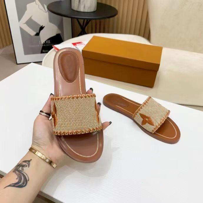 

2023 women slippers top quality flat mule sandal slides outdoor banquet Slider Paris shoes pp straw summer leather sandals multicolor flat heel Mule letter Size 35-42, Fill postage