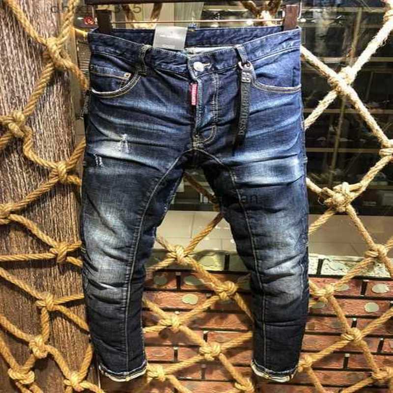 

Autumn Designer Skinny Feet Pants Mens Jeans Ripped D2 Paint Splatter Retro Blue Straight Jean Streetwear Beggar Quality Streepants, A399
