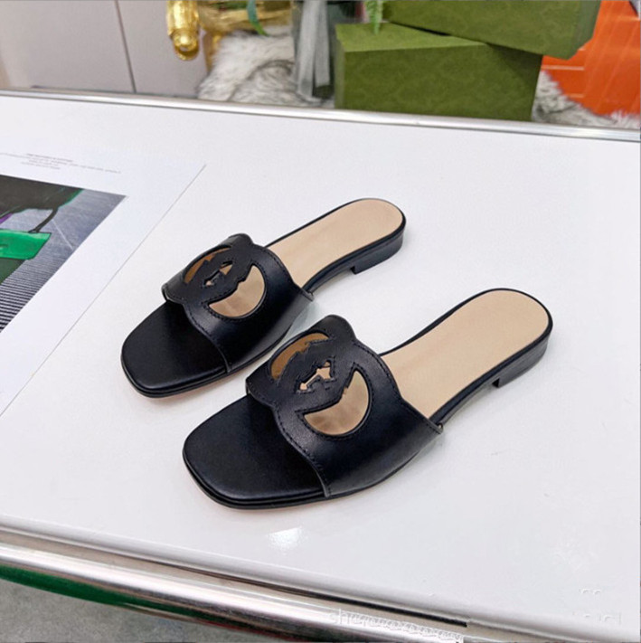 

Made in Italy Women Interlocking Slippers G cut-out slide sandal Calf Leather Sexy Flat Ladies Fashion Cutout Wear Shoes 35-44, Brown