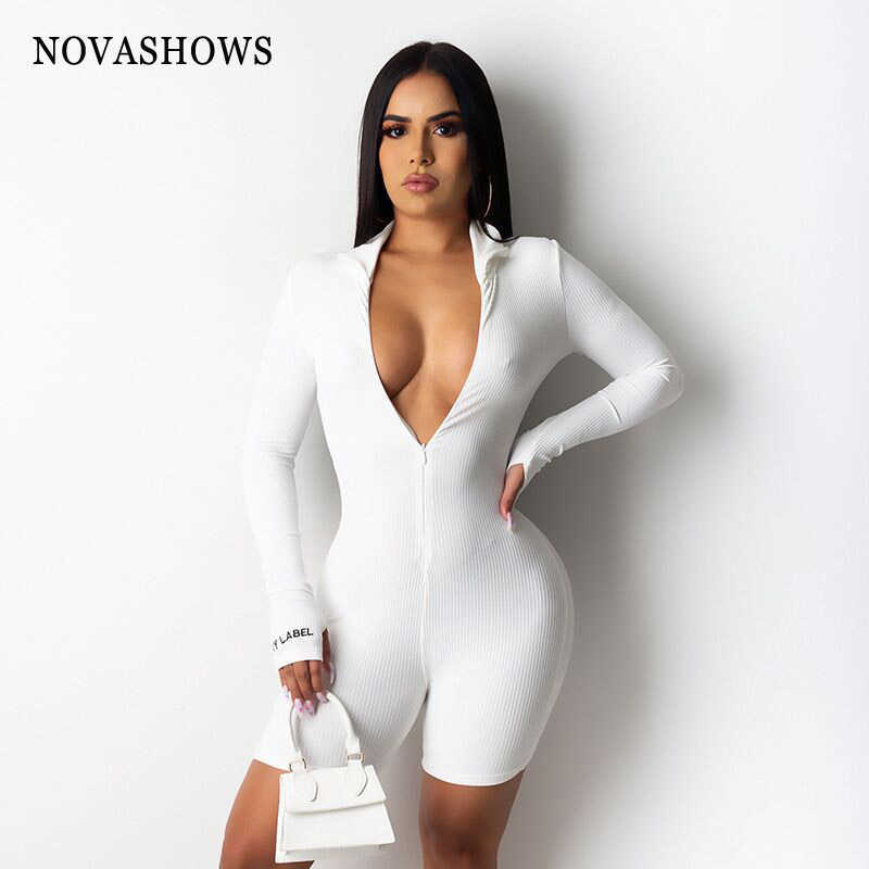 Women's Tracksuits Ribbed Lucky Label Sexy Rompers Womens Jumpsuit Shorts Female Ladies White Black Bodycon Jumpsuit Romper Women Playsuits-image-852522620