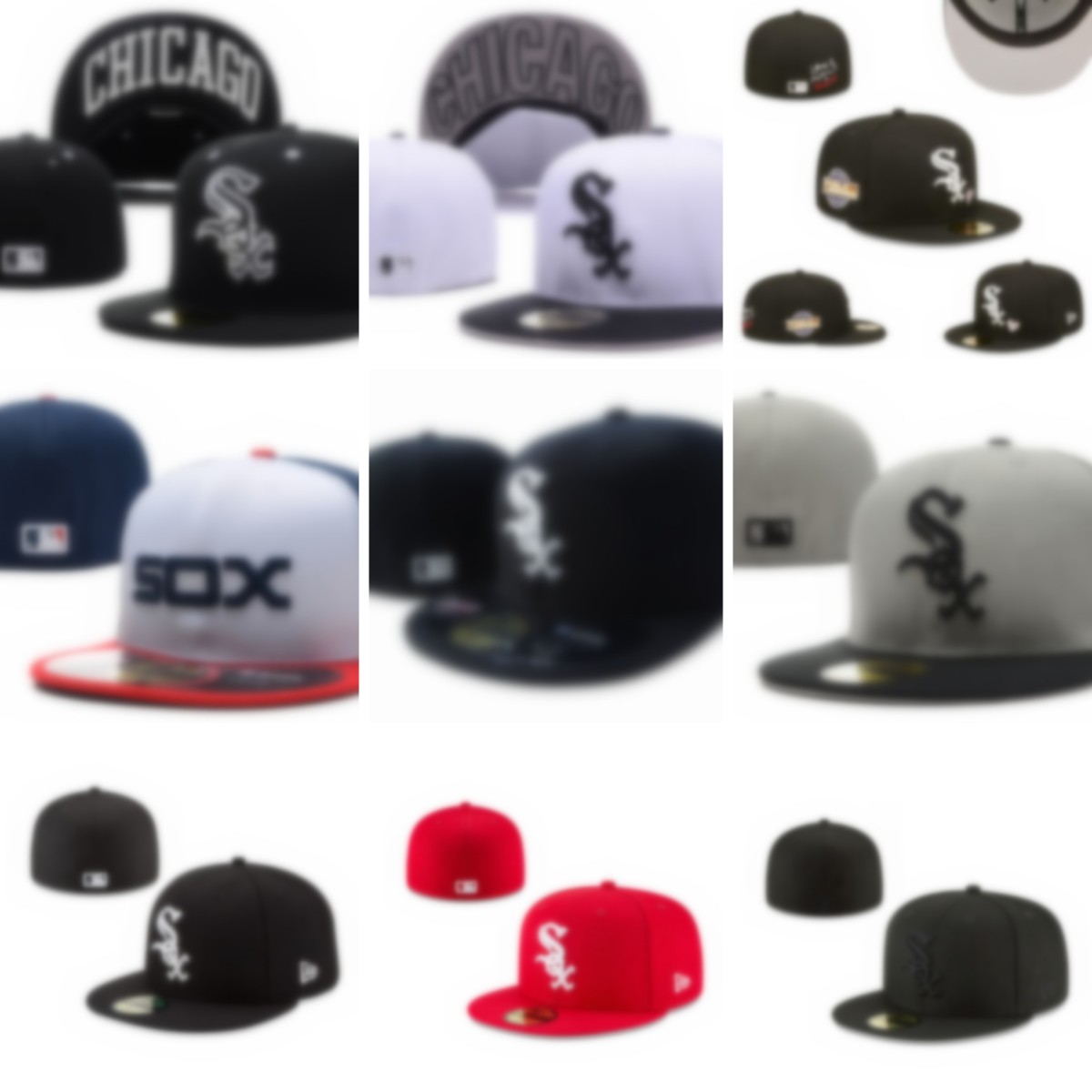 Men's Fashion Hip Hop cap Classic Black Color sox Flat Peak Full Size Closed Caps Baseball Sports All Team Fitted Hats-image-852664317