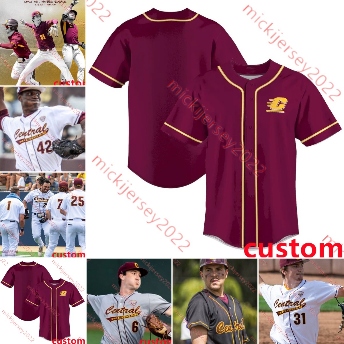 

Jakob Marsee Central Michigan Chippewas Baseball Jersey Zach Gilles Andrew Taylor jordon Patty Justin Simpson Robby Morgan Danny Wuestenfeld Chippewas Jerseys, 44 julio rodriguez beige