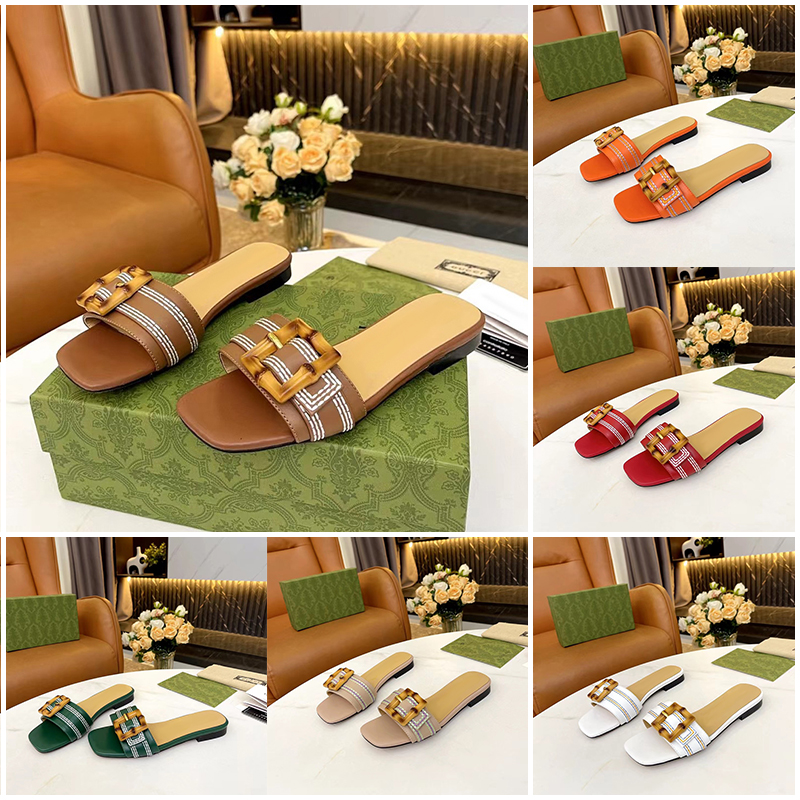 

Designer Summer Beach slippers fashion Loafers Lazy Low heeled flops leather Letters lady Cartoon Slides women shoes Metal Ladies Sandals Large size 36-42, 10